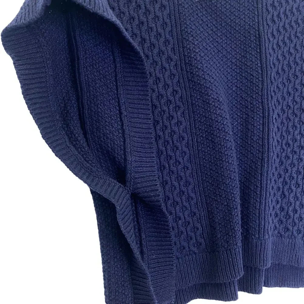 Janie & Jack Aran Cable Knit Poncho Girls Sz 6 Navy Blue Wool Blend Sweater NEW